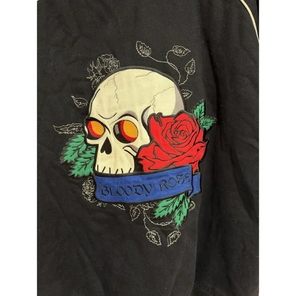 Vintage Y2K Blue Axes Snap Bomber Jacket Skulls Size XL - Picture 9 of 12